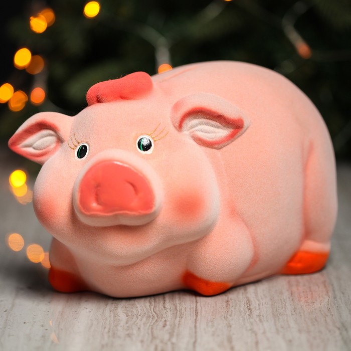 Копилка "Поросёнок Пончик" большая, флок, микс