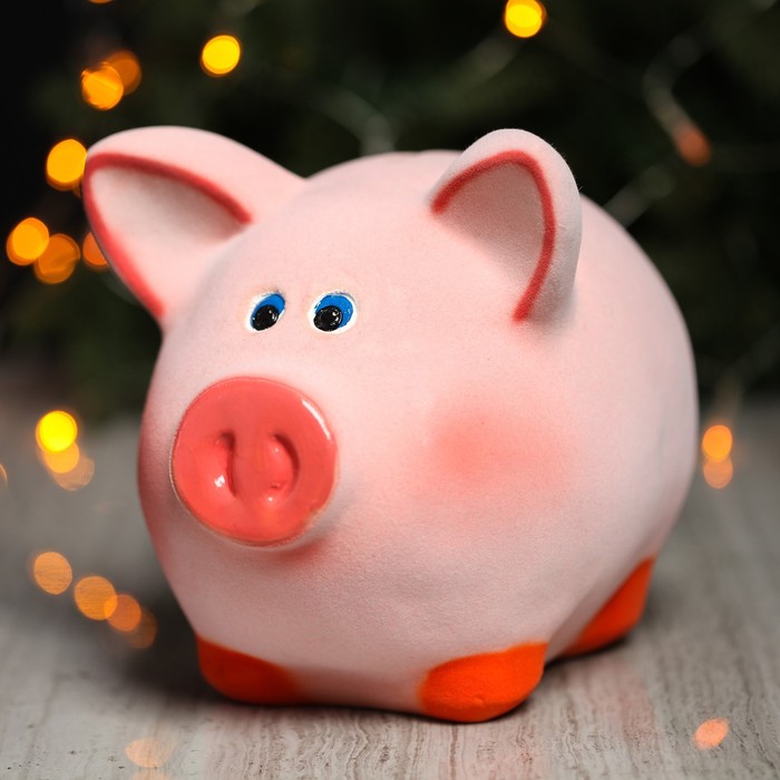 Копилка "Поросёнок-пупсик", большая, флоковое покрытие, микс