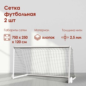купить Сетка футбольная, белая нить 2,5 мм, 7,5 м х 2,5 м, в комплекте 2 сетки