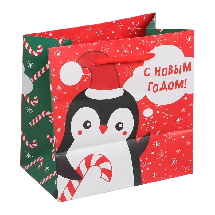 Пакет ламинированный квадратный «С Новым годом», 14 × 14 × 9 см
