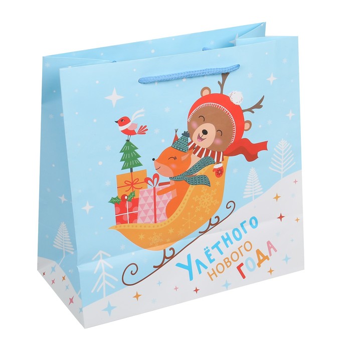 Пакет ламинированный квадратный «Улетного Нового Года», 22 × 22 × 11 см