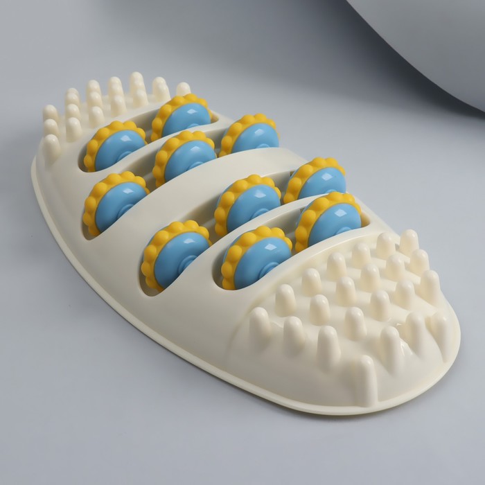 Массажёр для ног, 10 колёс с шипами, цвет белый/голубой