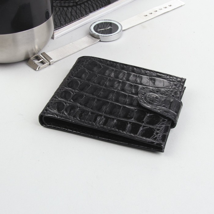 Кошелёк мужской, отдел, для кредиток, для монет, крокодил, цвет чёрный
