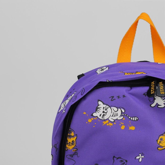 Рюкзак молодёжный "Кошки", отдел на молнии, наружный карман, цвет лиловый