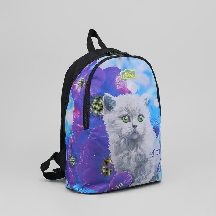Рюкзак молодёжный "Котенок", отдел на молнии, наружный карман, цвет сиреневый