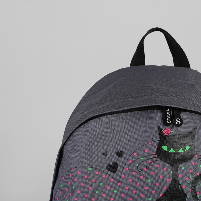 Рюкзак молодёжный "Чёрная кошка", отдел на молнии, наружный карман, цвет серый