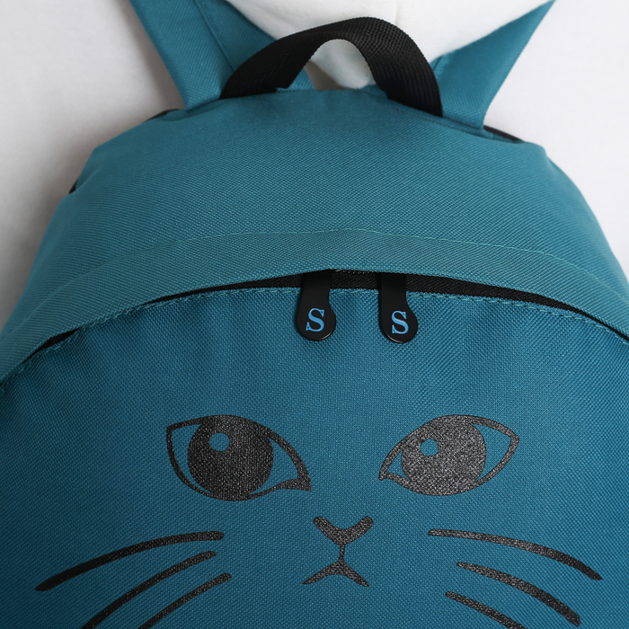 Рюкзак молодёжный "Кот", отдел на молнии, наружный карман, цвет бирюзовый