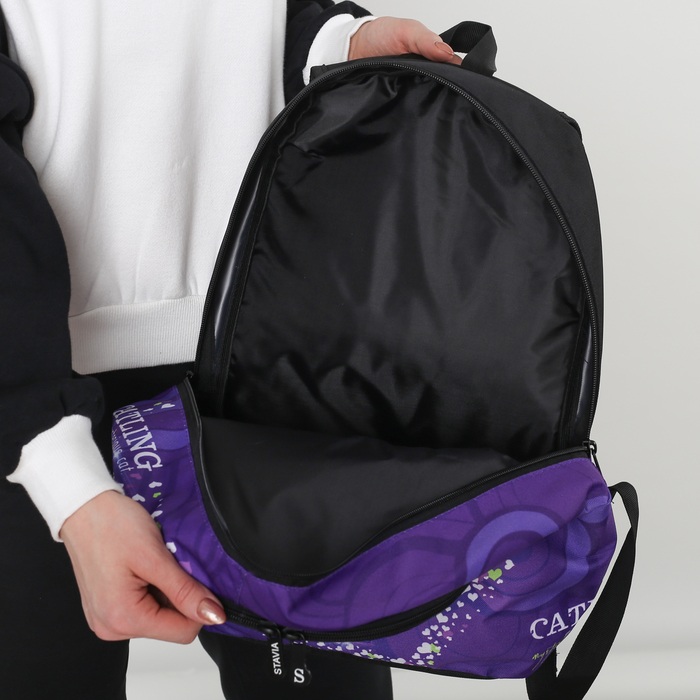 Рюкзак молодёжный "Чёрная кошка", отдел на молнии, наружный карман, цвет сиреневый