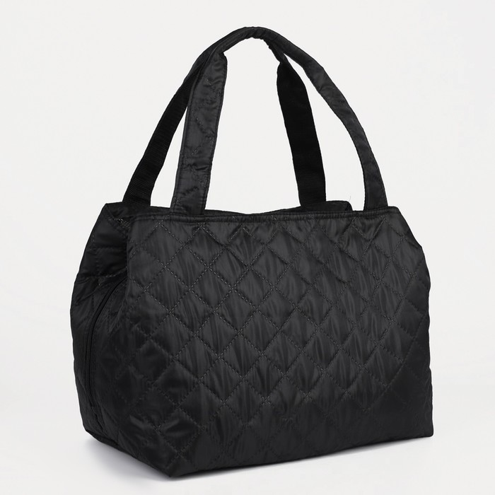 Сумка дорожная стёганая, 3 отдела на молниях, цвет чёрный