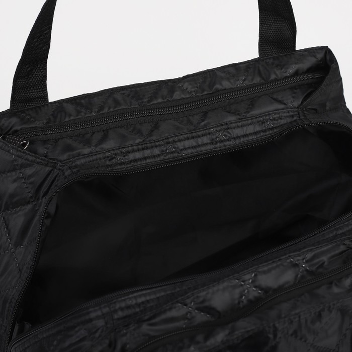 Сумка дорожная стёганая, 3 отдела на молниях, цвет чёрный