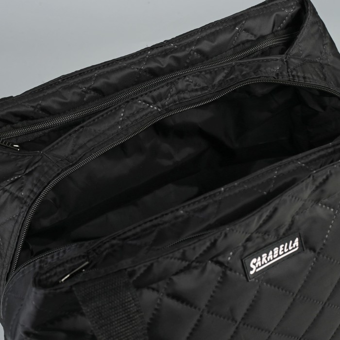 Сумка дорожная стёганая, 3 отдела на молниях, цвет чёрный