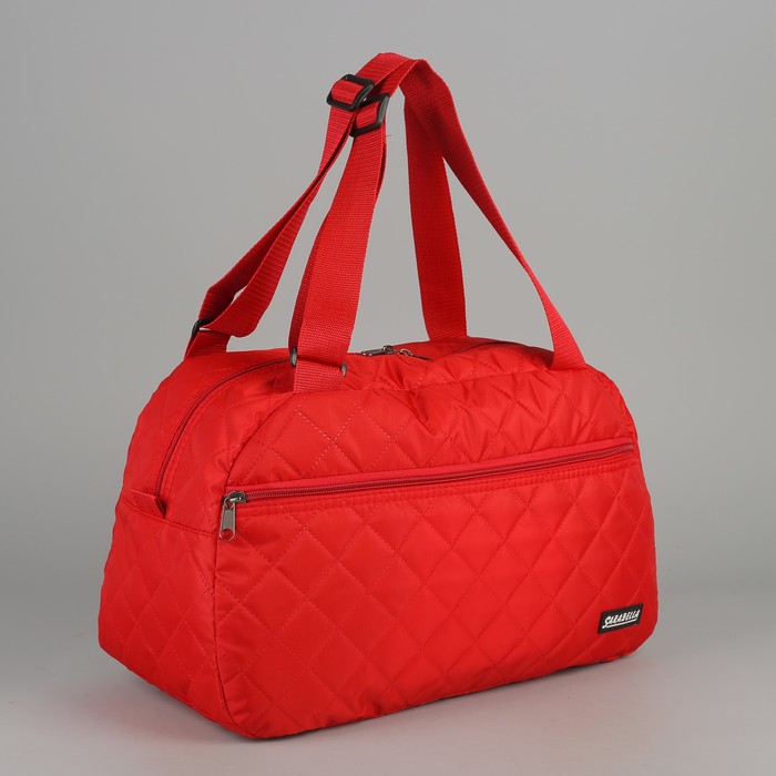 Сумка дорожная стёганая, отдел на молнии, наружный карман, цвет красный