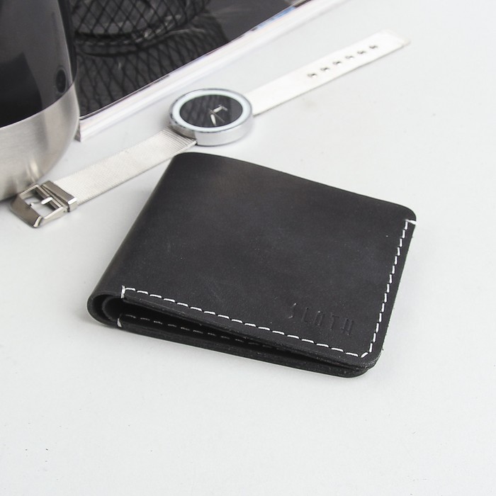 Портмоне мужское, отдел для карт, шора, цвет чёрный матовый