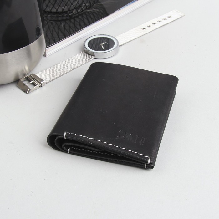 Портмоне мужское, отдел, для кредиток, для монет, шора, цвет чёрный матовый