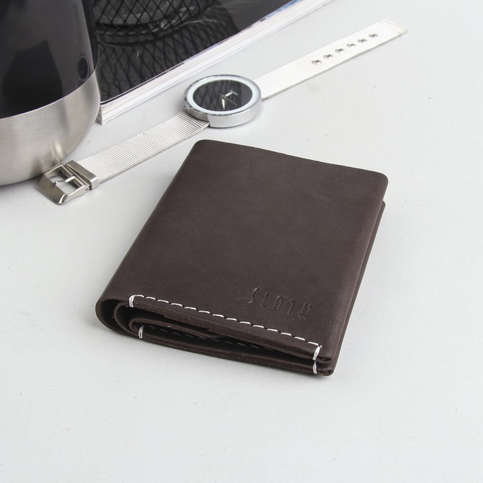 Портмоне мужское, отдел, для кредиток, для монет, шора, цвет тёмно-коричневый матовый