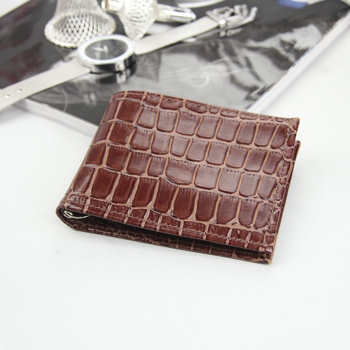 Портмоне мужское с зажимом для денег, 2 отдела, для карт, держатель, крокодил/скат, цвет коричневый