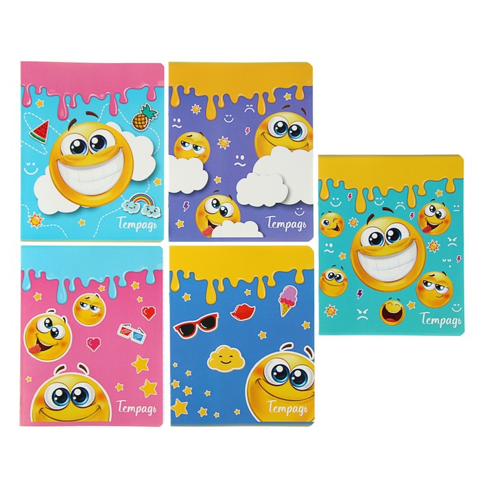 Тетрадь 24 листа линейка Calligrata "Смайлы" обложка мелованный картон 190 г/м2, 5 видов МИКС