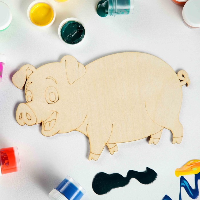 Доска разделочная под роспись "Радостный поросёнок", Символ Года 2019, 25х15см