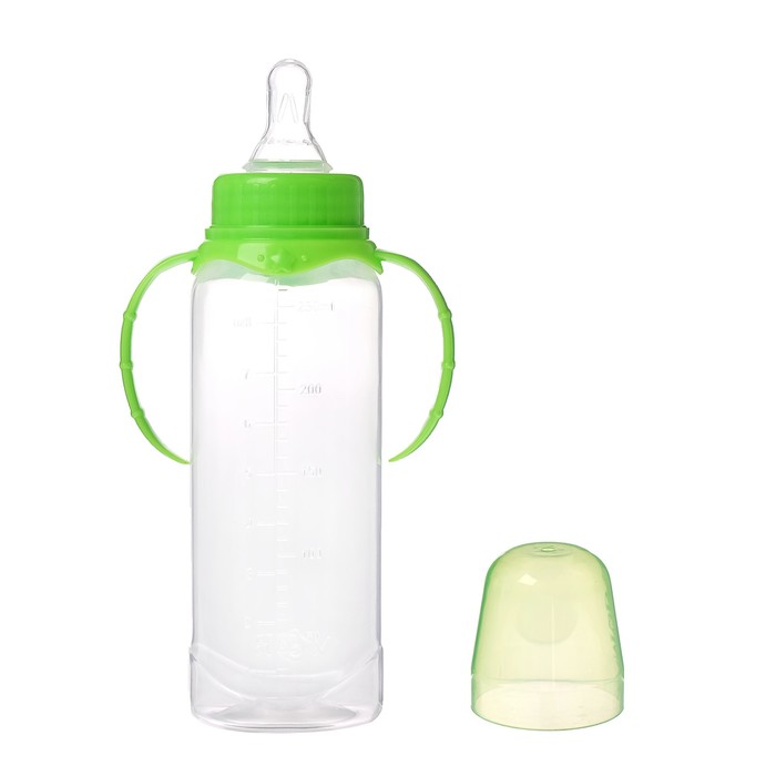 Бутылочка для кормления детская классическая, с ручками, 250 мл, от 0 мес., цвет зелёный МИКС