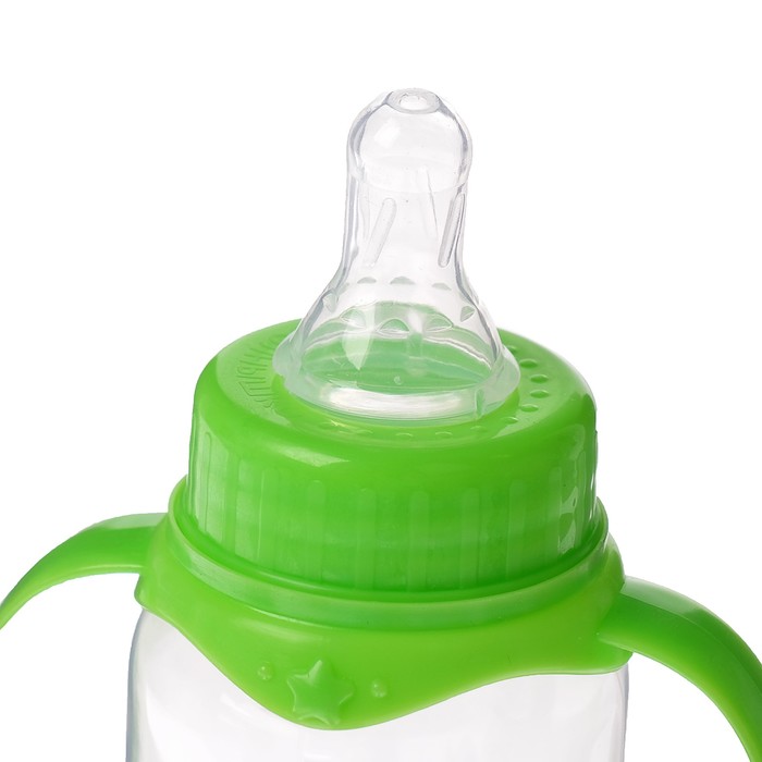 Бутылочка для кормления детская классическая, с ручками, 250 мл, от 0 мес., цвет зелёный МИКС