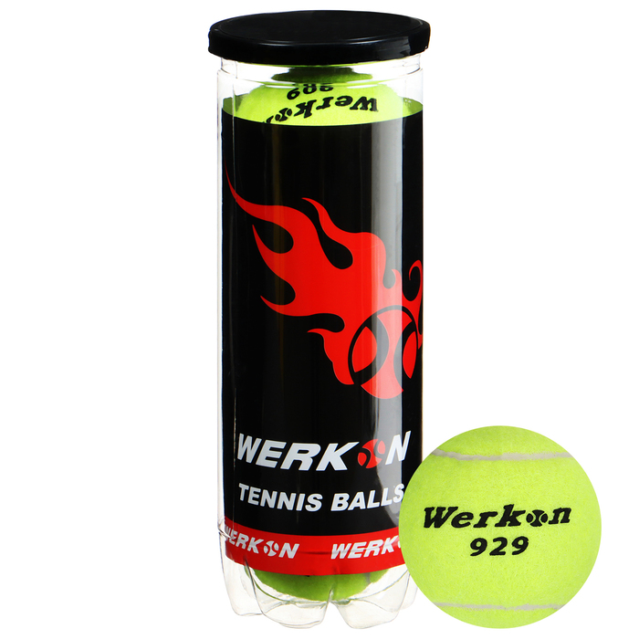 Набор мячей для большого тенниса WERKON 929 в тубе, 3 шт. мяч для большого тенниса teloon 4 шт в тубе тренировочный стандарт 801т р4 желтый