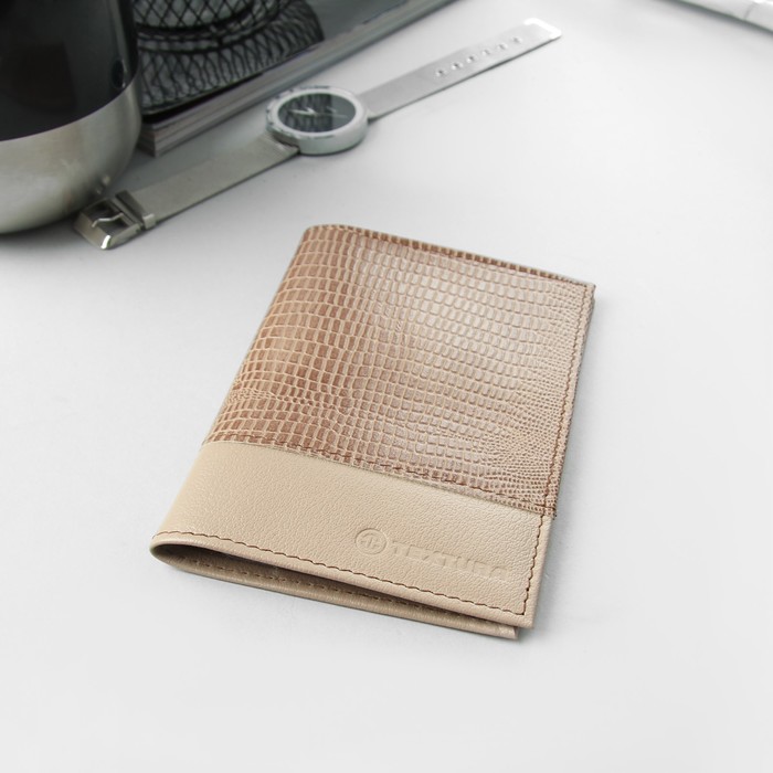 Обложка для паспорта, 4 кармана для карт, игуана/флотер, цвет бежевый