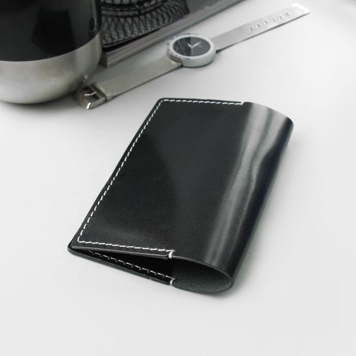 Обложка для паспорта, гладкая шора, цвет черный