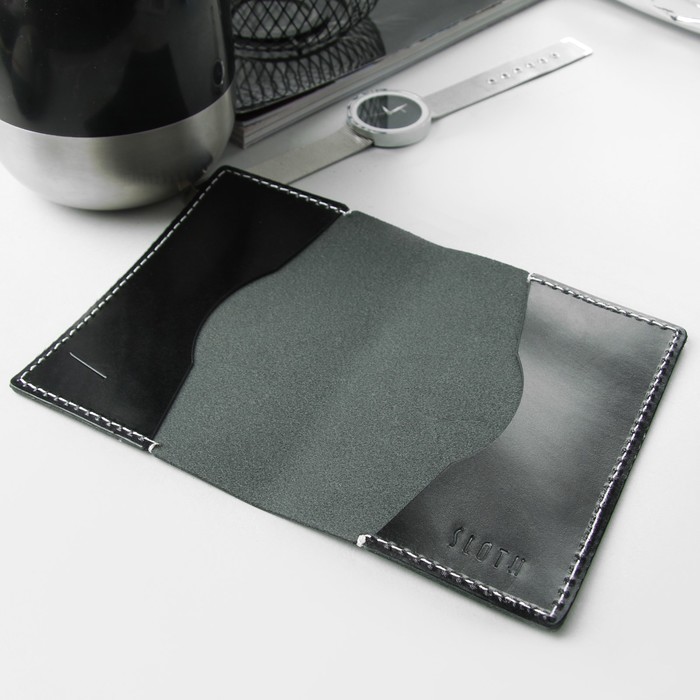 Обложка для паспорта, гладкая шора, цвет черный