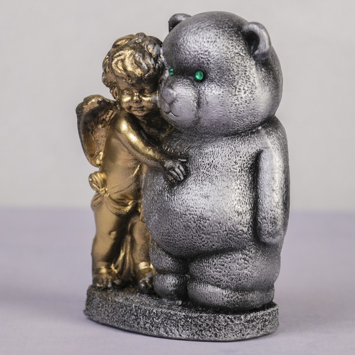 Сувенир гипс "Ангел с мишкой" серебро-золото 14,5 см