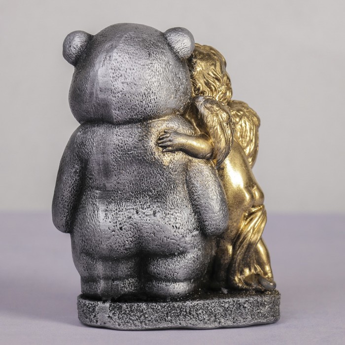 Сувенир гипс "Ангел с мишкой" серебро-золото 14,5 см