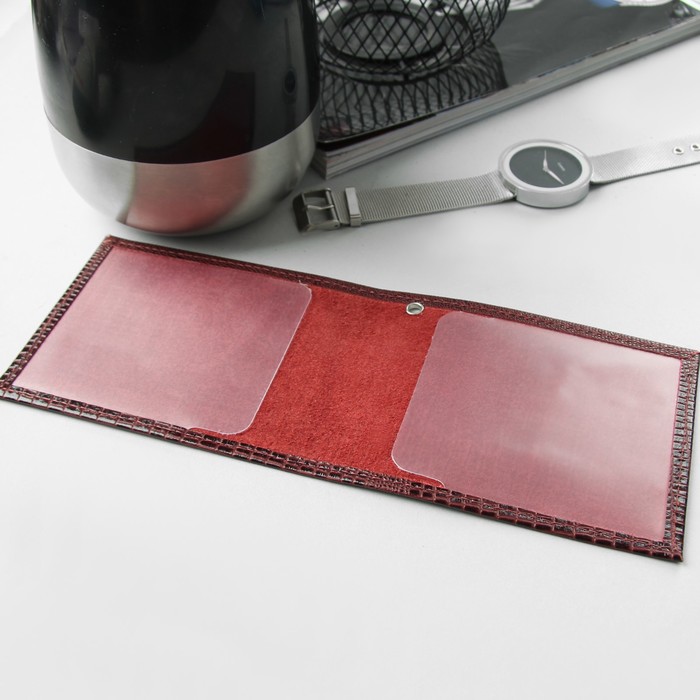 Обложка для удостоверения, игуана, цвет бордовый