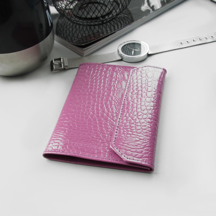 Обложка для документов, кайман, цвет сиреневый