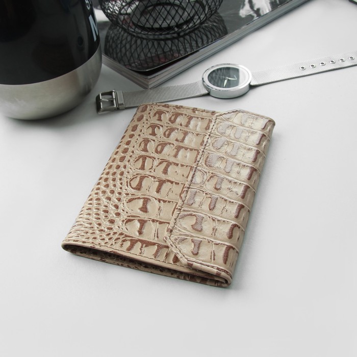 Обложка для документов, кайман, цвет бежевый