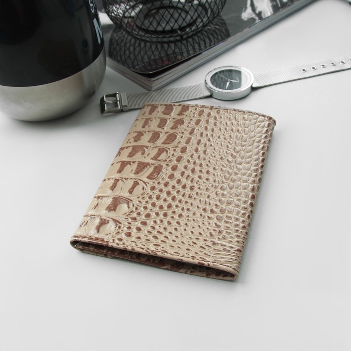 Обложка для документов, кайман, цвет бежевый