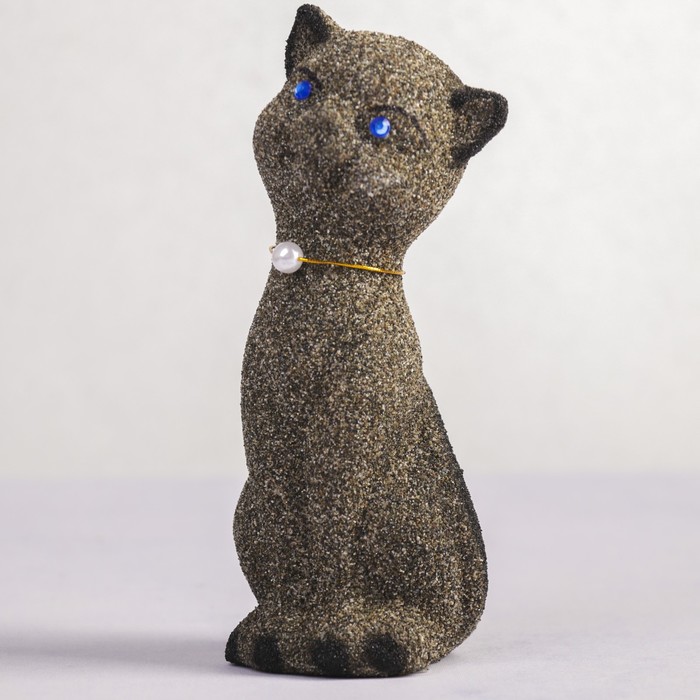 Сувенир песок  "Кот с жемчужиной вправо" черный 13 см