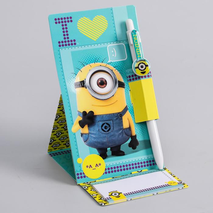 Ручка пластиковая на открытке с бумажным блоком "Миньоны", Гадкий я