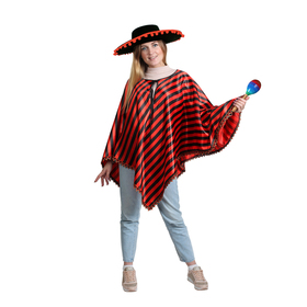 Карнавальный костюм 'Мексиканское пончо', красно-чёрные полоски Ош