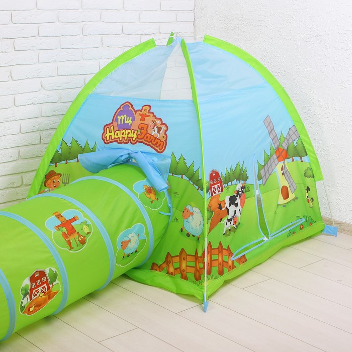 Палатка игровая Ферма 123х110 см, туннель 118х47 см, в чехле