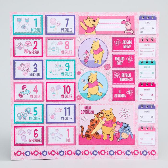 Бумага для скрапбукинга 30,5*30,5 "Наша доченька", Медвежонок Винни и его друзья