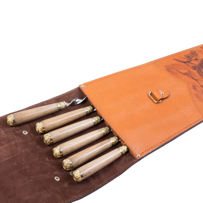 Шампуры подарочные 6 шт. в колчане из натуральной кожи