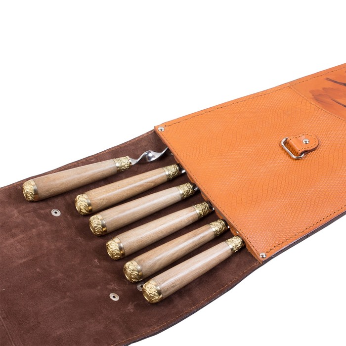 Шампуры подарочные 6 шт. в колчане из натуральной кожи