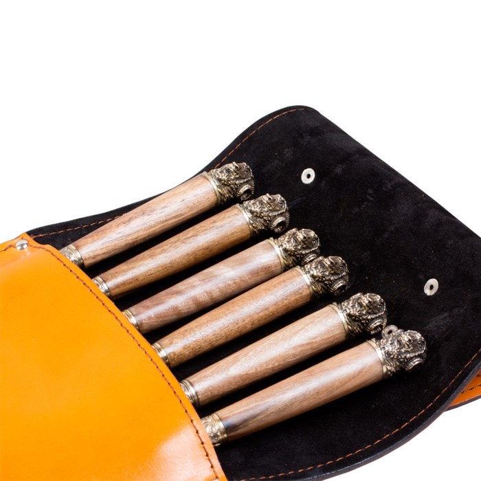 Шампуры подарочные 6 шт. в колчане из натуральной кожи!