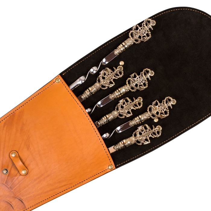 Шампуры подарочные "Капитан" 6 шт. в колчане из натуральной кожи