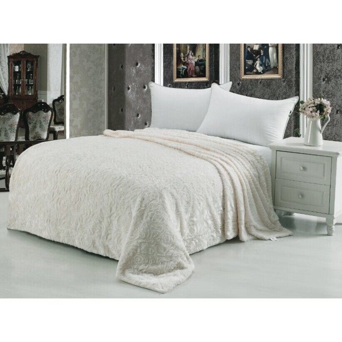 Покрывало "Роза", 240х260 см, мех, молочно-белый DCT123-2