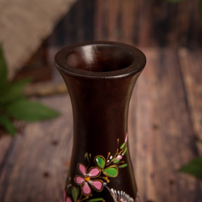 Ваза из мангового дерева "Птичка на цветке" 25х7,5х7,5 см