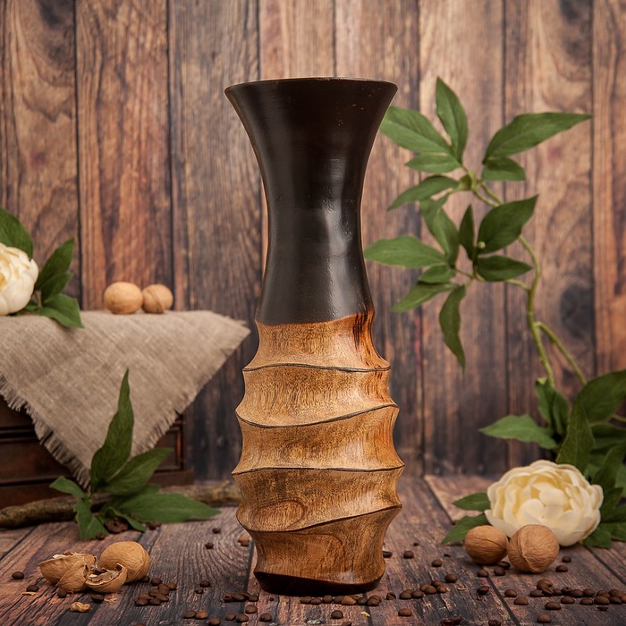 Ваза из мангового дерева "Круги" 35х12,5х12,5 см