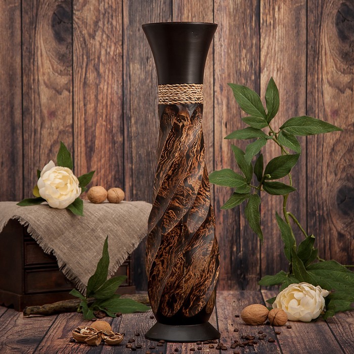 Ваза из мангового дерева "Вырезы" 50х13х13 см