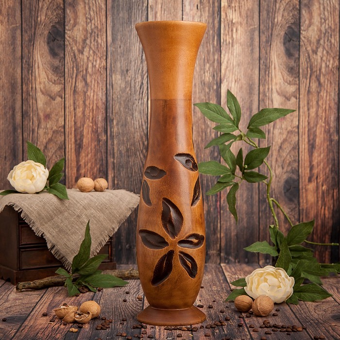 Ваза из мангового дерева "Цветы" 50х13х13 см