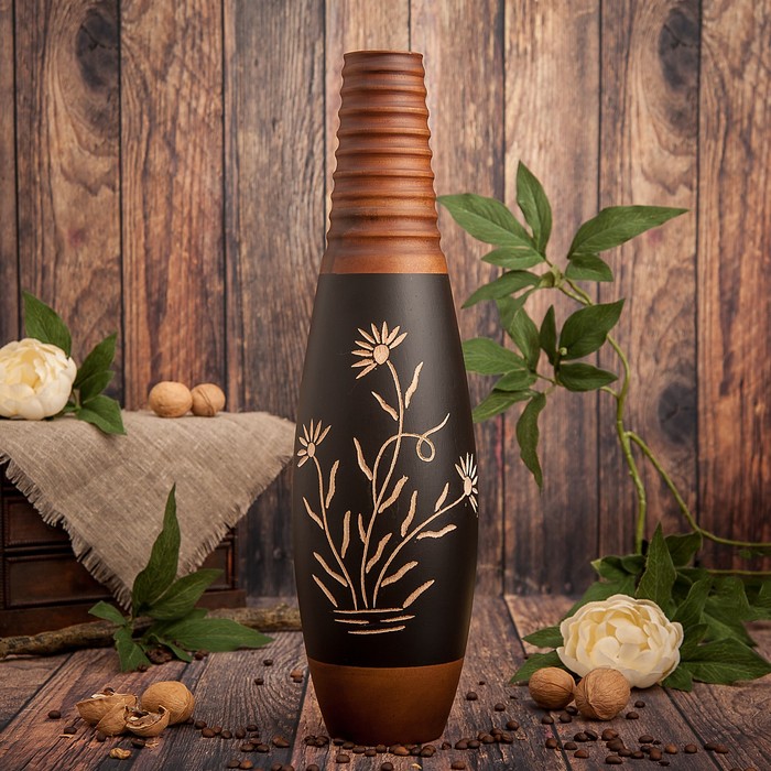 Ваза из мангового дерева "Цветы" 12,5х12,5х45 см