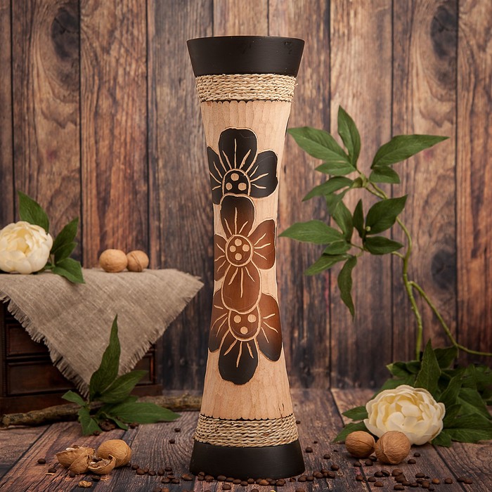 Ваза из мангового дерева "Цветок счастья" 12,5х12,5х45 см